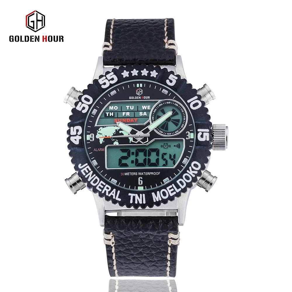 Мужские водонепроницаемые часы в стиле милитари с кожаным ремешком| |