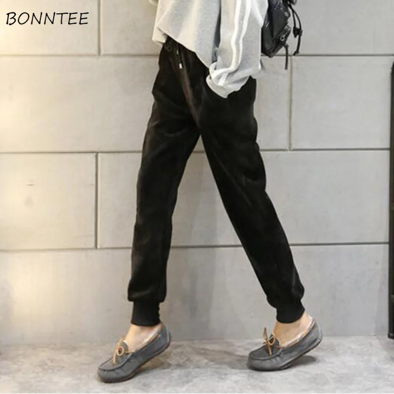 Женские зимние брюки 2020 большие размеры теплые бархатные однотонные спортивные