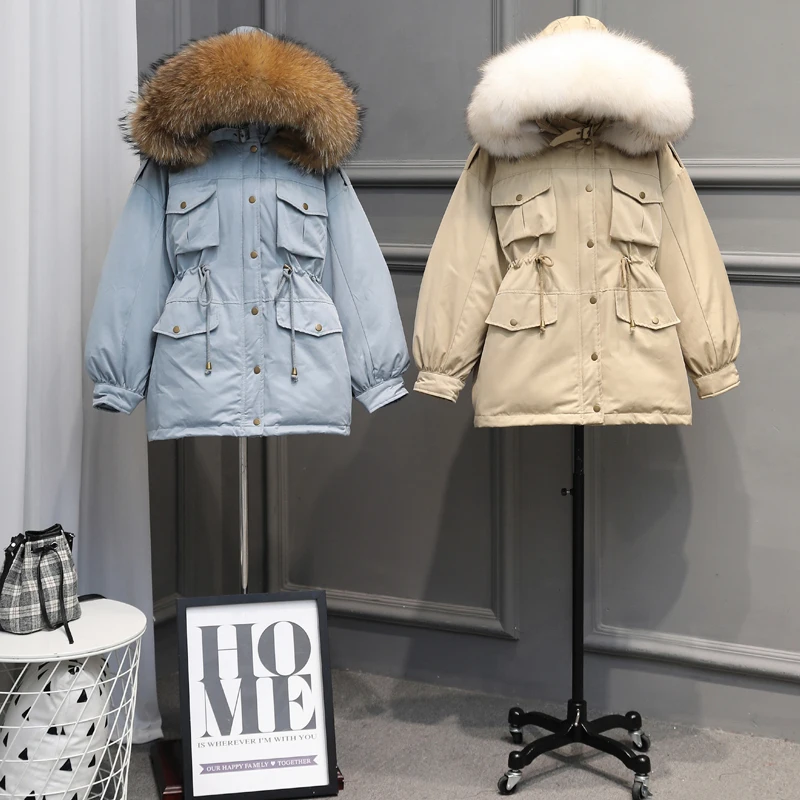 Зимняя женская куртка с капюшоном 2020 белый утиный пух парка средний длинный