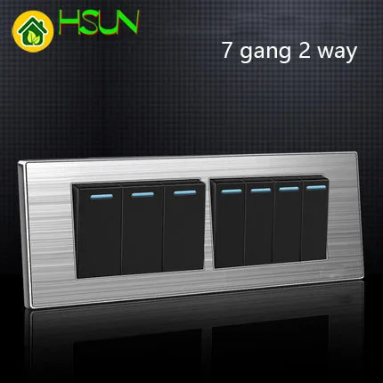 

Us Standard 7 Gang 2 Way Light Switch On / Off Wall Switch Stainless Steel Panel 118mm * 74mm