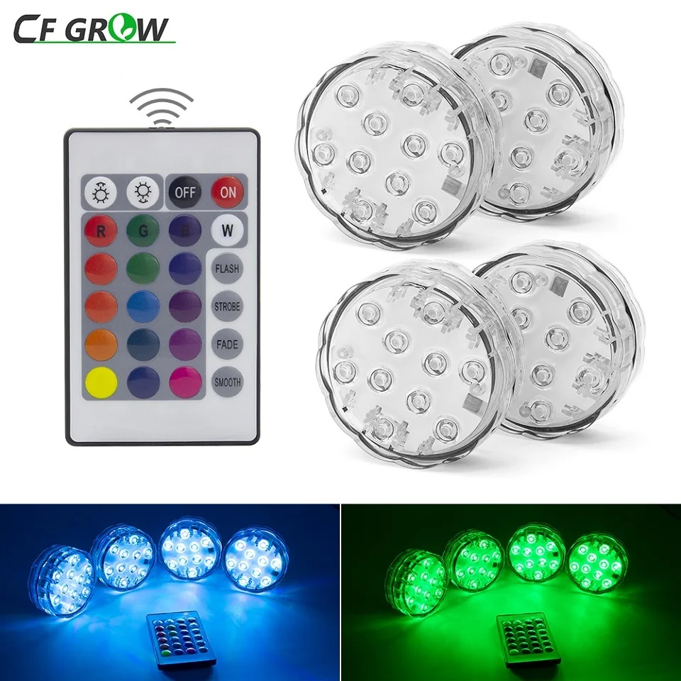 10 Led Waterproof RGB Battery Remote Controlled Submersible LED Underwater Light for Vase Aquarium and Outdoor Party Decoration | Лампы и
