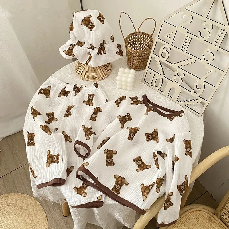 

2021 New Cartoon Baby Clothes Set Boy And Girls Bear Print Long Sleeve T Shirt + Pants 2pcs Children Clothing Suit Cotton Kids