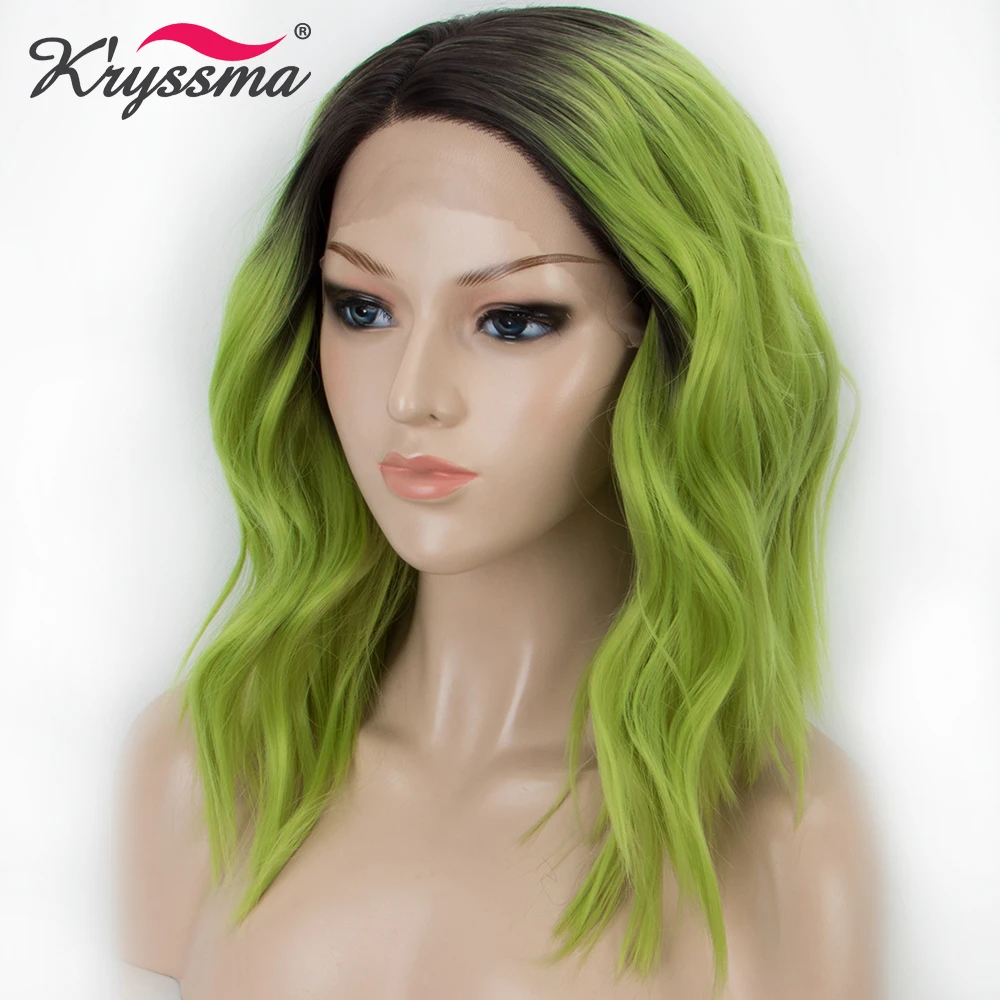 Женский парик для косплея Kryssma неоновый зеленый синтетический Боб светлый с