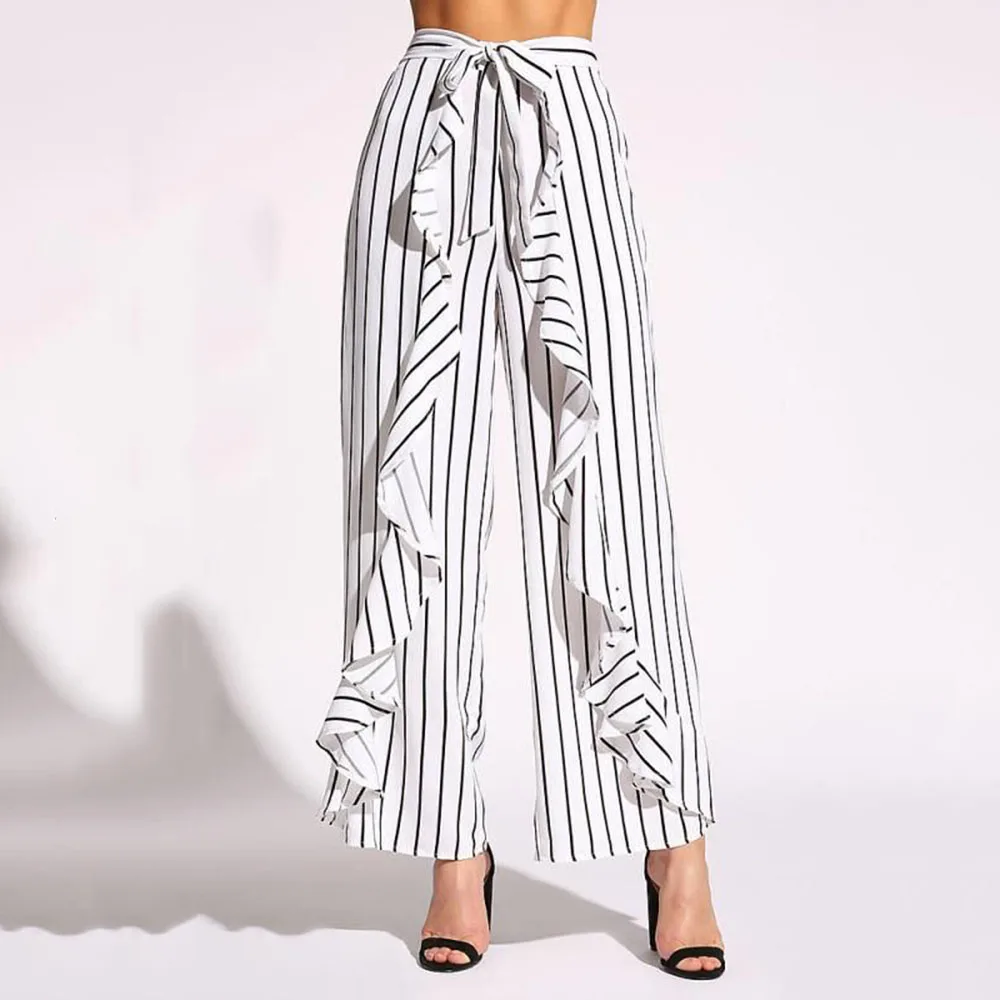 2020 Women's Two Piece Set Summer Stripe Sleeveless Vest Shirt Crop Top Tank Fashion 2PCS Clothes Wide Leg Pant | Женская одежда