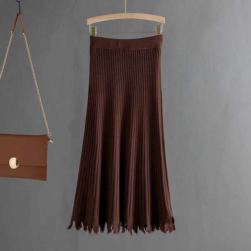 GIGOGOU эластичный высокая талия шикарный женский свитер юбки зимние в рубчик