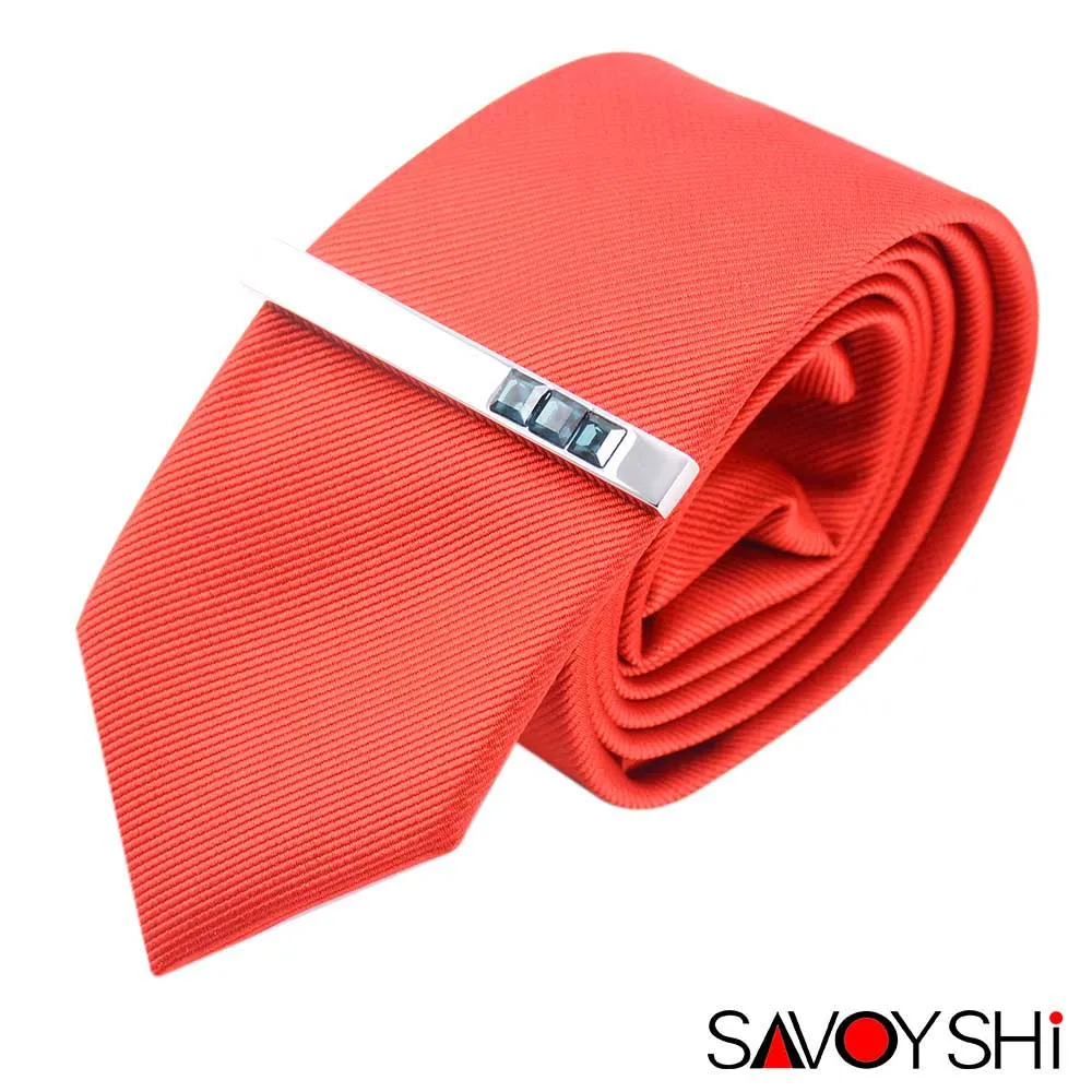 Зажим для галстука мужской из нержавеющей стали синий с кристаллами | Украшения и