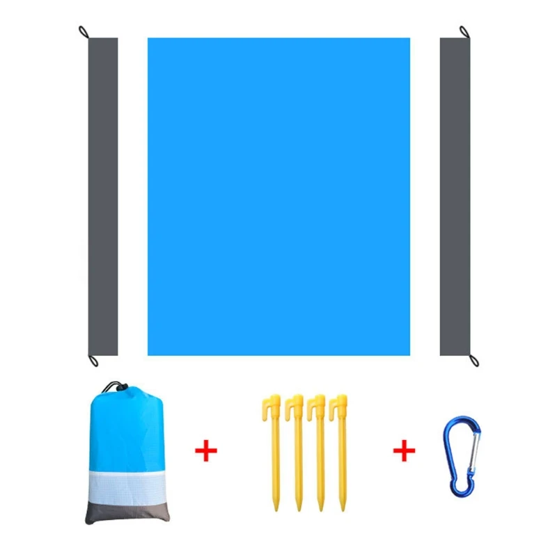 

Portable Beach Blanket with 4 Stakes Carabiner Sandproof Sandfree Camping Pad D5QD