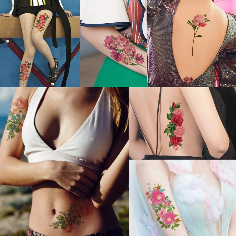 Тату-наклейка с цветами на руку спину ногу | Красота и здоровье