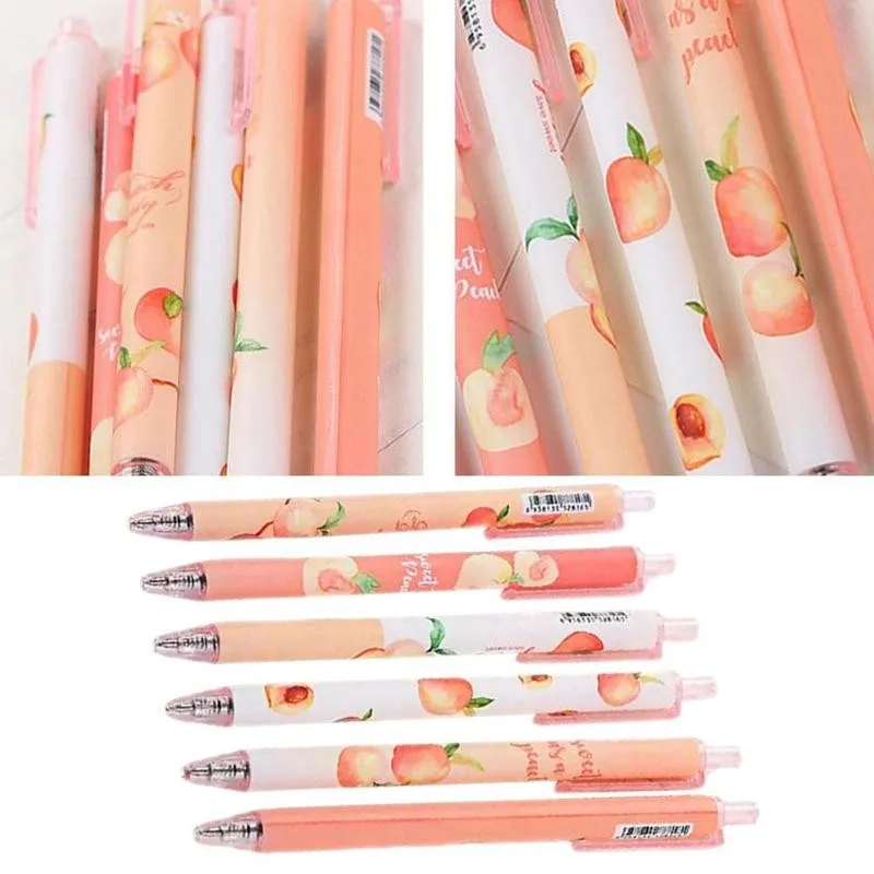 

1pc Cute Peach Mechanical Pen Kawaii Fruit 0.5 Black Pen Office School Ballpoint Pen Stationery Automatic Novelty Kids Pen F8F8