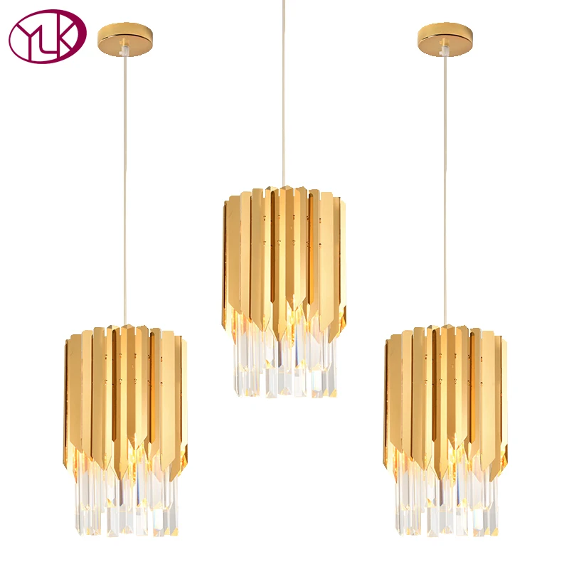 Youlaike Modern Crystal Chandelier For Dining Room Single Light Polished Steel Suspension Lighting Fixtures LED Cristal Lustre
