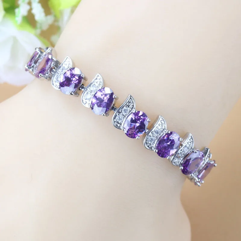Браслет серебряный 925 пробы с камнями из аметиста | Украшения и аксессуары