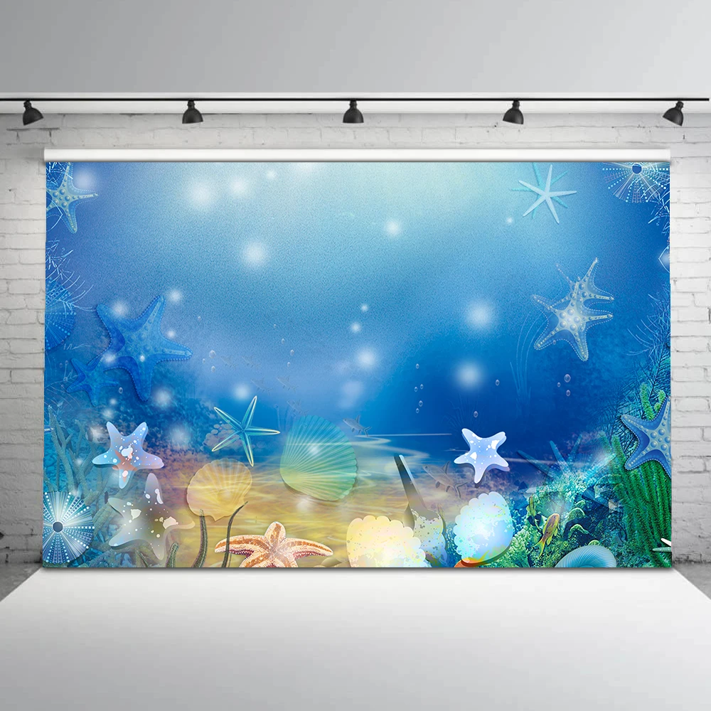 Подводное царство фон для фотостудии Русалка с изображением голубого океана в