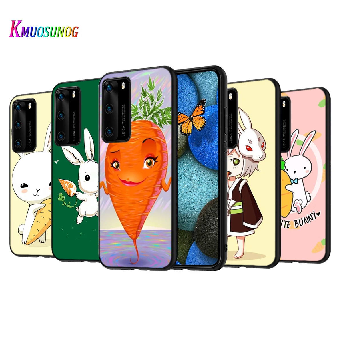 

Vegetable Carrot Rabbit Silicone Cover For Huawei P50 P40 P30 P20 Pro P10 P9 F8 Lite E Plus 2016 5G Black TPU Phone Case
