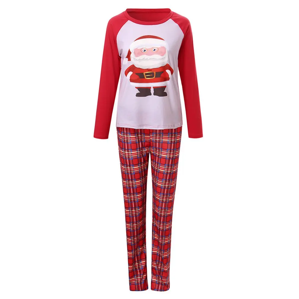 

Pajamas Christmas Suit Cotton Santa Print Plaid Trousers Parent-child Suits Parents And Children Infant Home Service