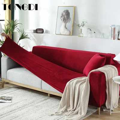 

TONGDI Lustrous Elastic Sofa Cover Soft Elegant All-inclusive Velvet Luxury Pretty Decor Slipcover Couch For Parlour LivingRoom