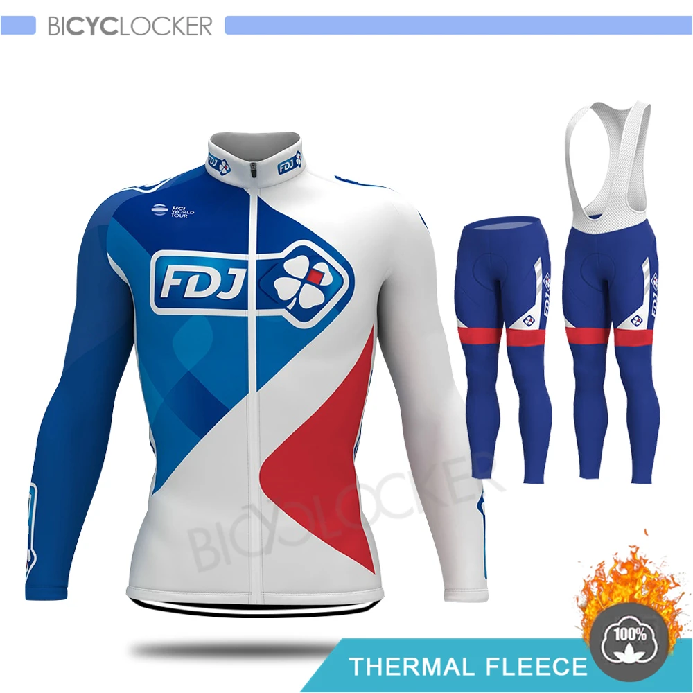 Зимняя одежда для велоспорта FDJ Cycle Set Mans с длинными рукавами, трикотажные изделия, сохраняющие тепло, форма Ropa De Ciclismo Invierno Hombre, термофлис