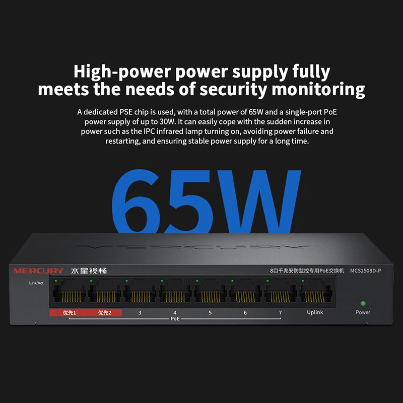 Mercury MCS1508D P POE коммутатор с портами 8*1000 Мбит/с монитор безопасности Ethernet для IP