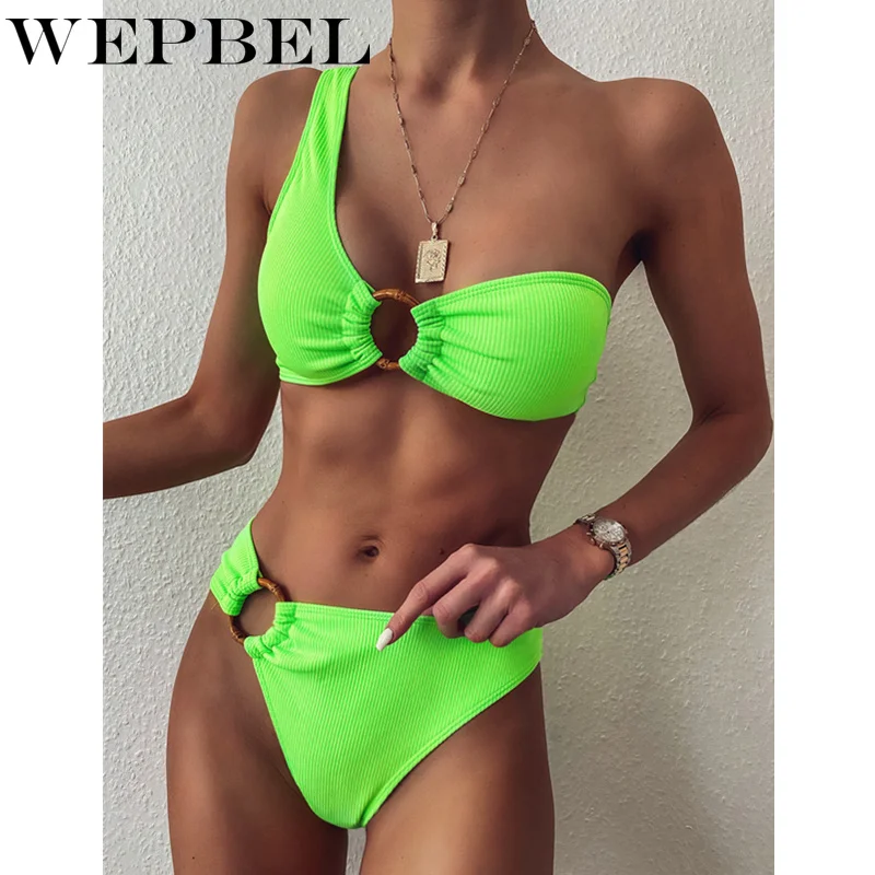 

WEPBEL Sexy Women Bikini Set Push-Up Padded Swimwear One Shoulder Swimsuit Bathing Suit Beachwear Beachsuit