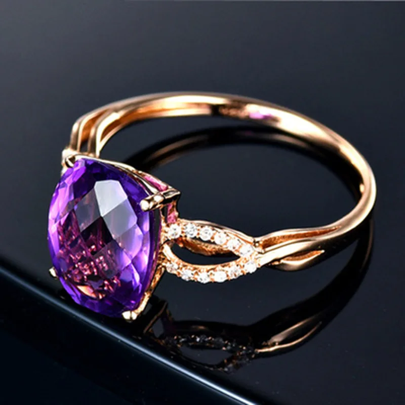 Кольца Cellacity Charms из серебра 925 с овальными аметистами, регулируемые по размеру, с отделкой розовым золотом - изысканный подарок на день рождения для женщин.