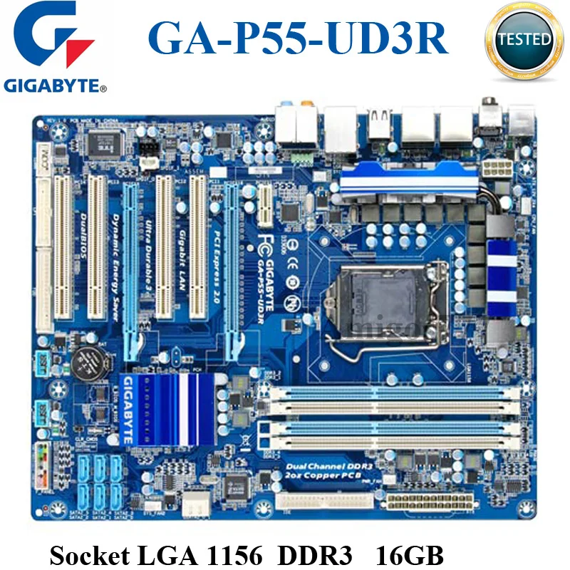 Розетка LGA 1156 DDR3 Gigabyte материнская плата оригинальная десктопная GA-P55-UD3R P55 Socket 16GB ATX