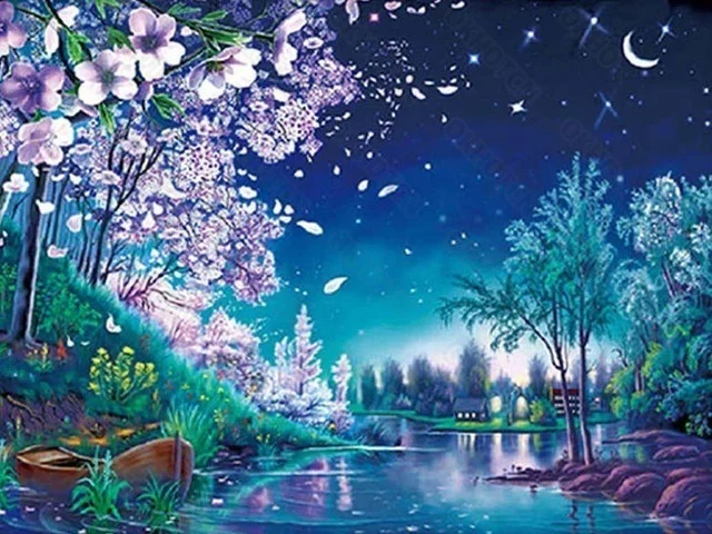 

Diy Diamond Painting Landscape Tree Lake Cross Stitchs Diamond Embroidery Landscape Mosaic Pattern Rhinestone Decoration