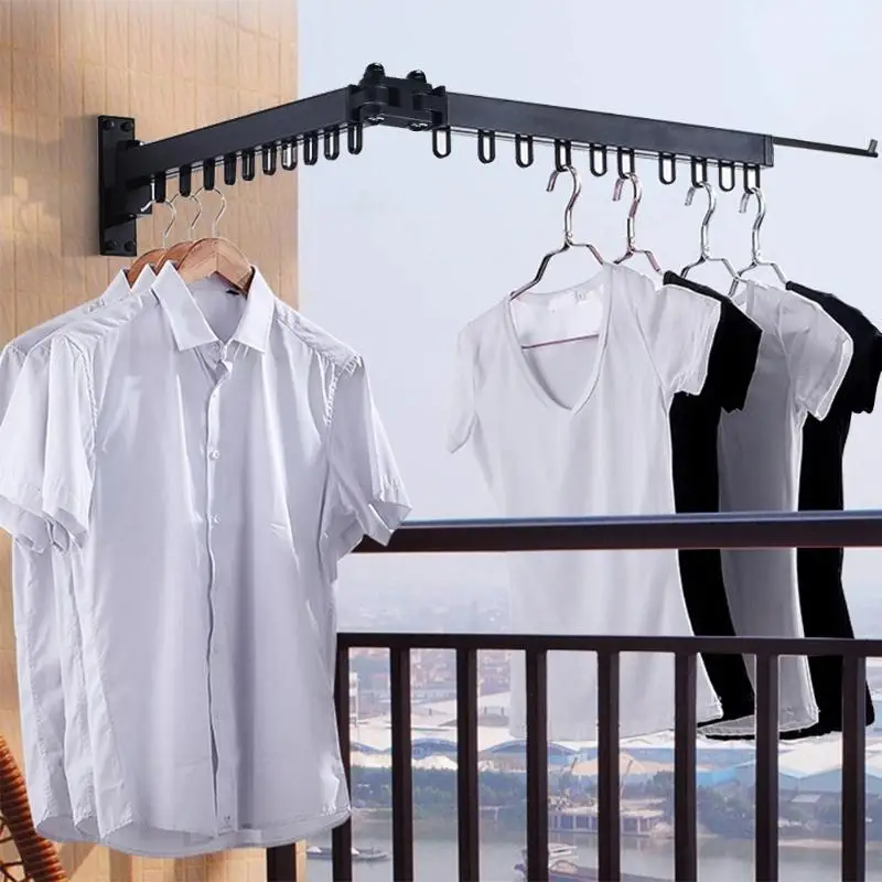 

Folding Wall Mounted Clothes Hanger Outdoor Balcony Multi-function Retractable Invisible Multi-port Support hangers Clothes rack