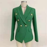 2021 autumn za women jackets suit metal head buckle double breasted small green suit short coat slim long sleeve blazers women