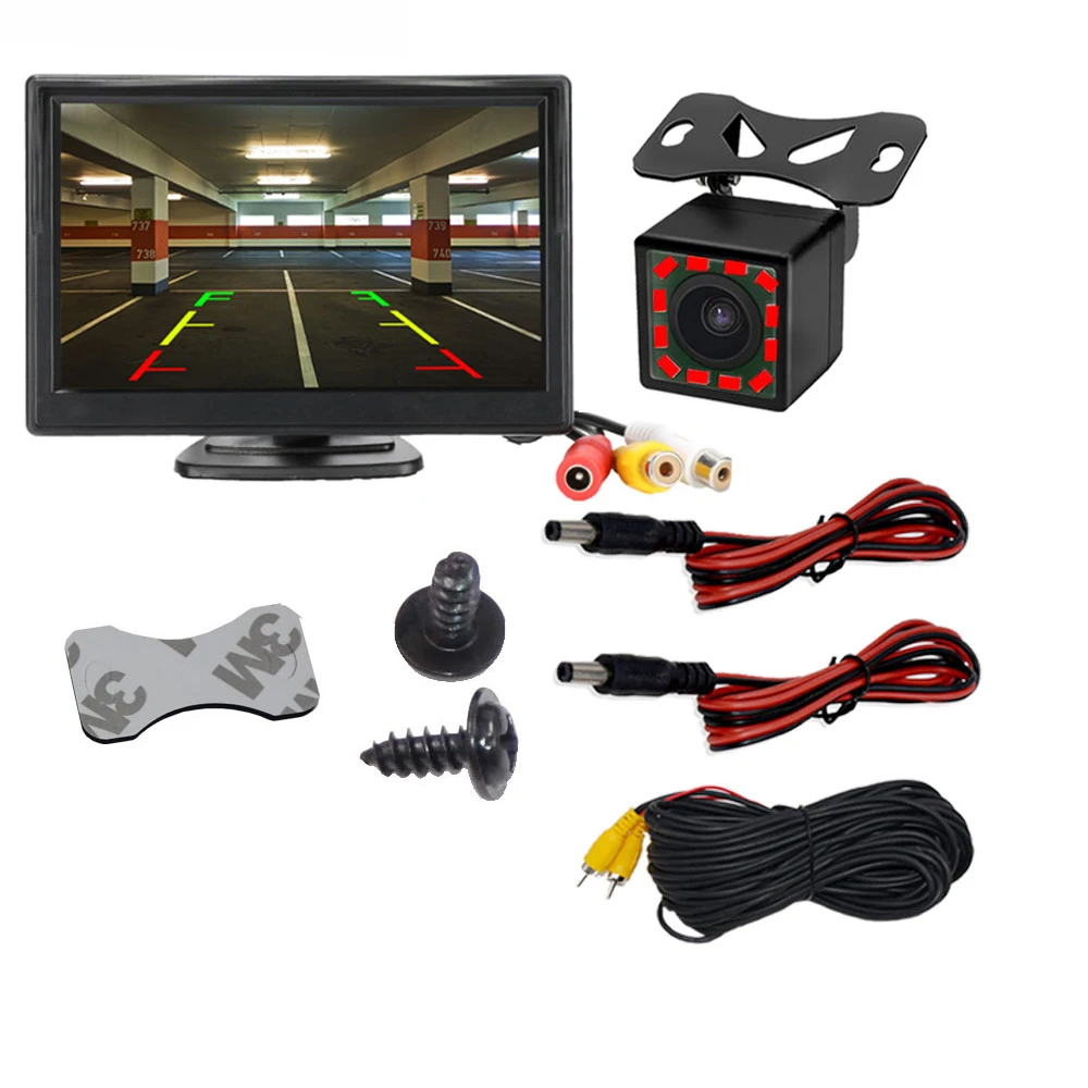 5 or 4.3 Inch Car Monitor TFT LCD or 5 AHD Digital 16:9 Screen 2 Way Video Input or with Reverse Rear View Camera for Parking