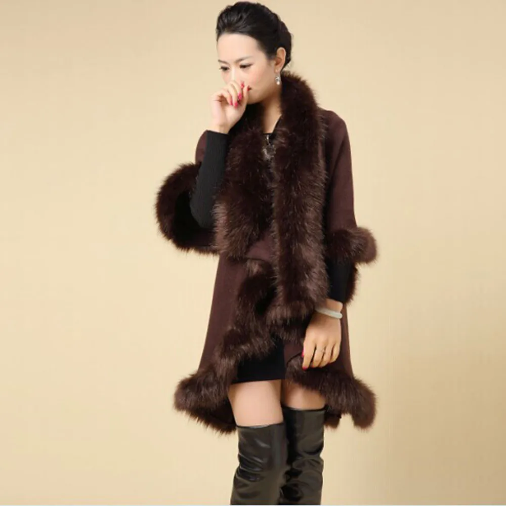 Женская Шуба из искусственного меха кожаная с лисьим меховым воротником и