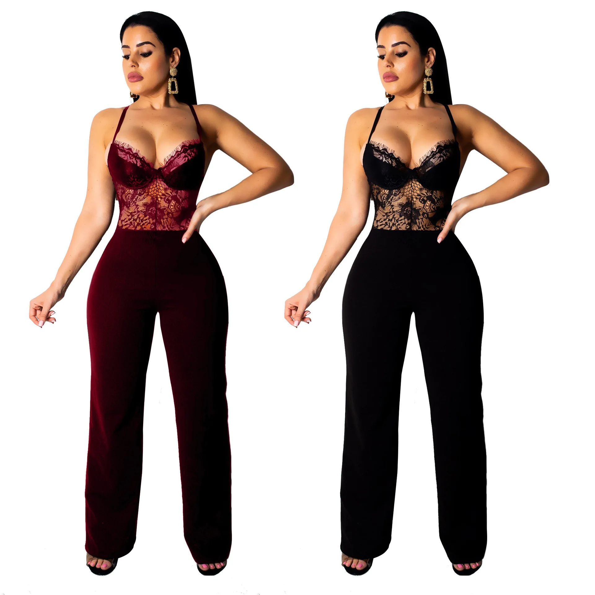 

Sexy Lace Suspender Halter Jumpsuit