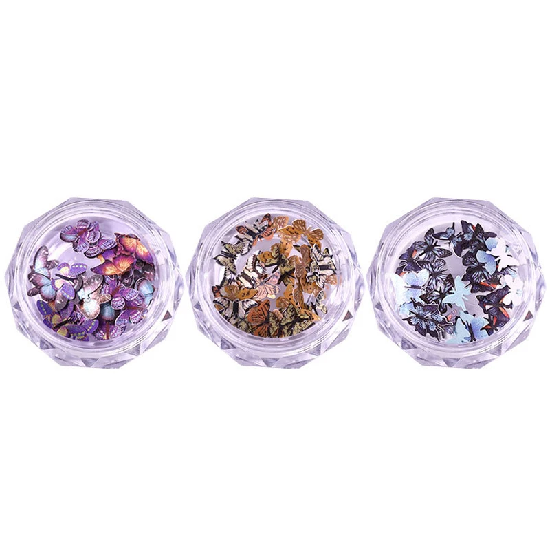 

50PCS/Box Butterfly Shape Nail Art Glitter Flakes 3D Colourful Sequins Polish Manicure Fashion Nail Art Decoration For Women
