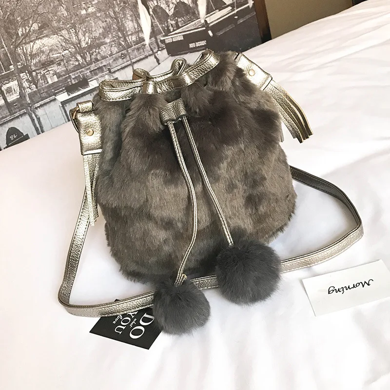 Новинка 2017 стильная меховая женская сумка модная ведро в Корейском стиле с