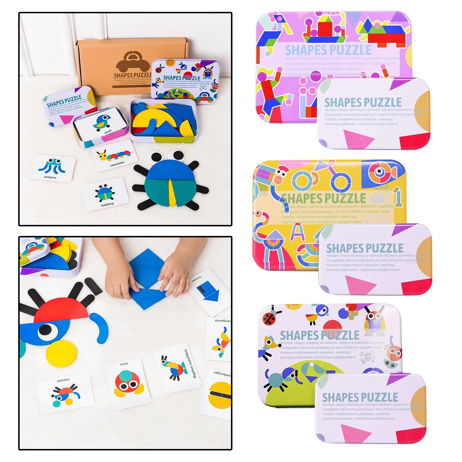 

Wooden Tangram Puzzle Educational Blocks Animals Jigsaw Toys