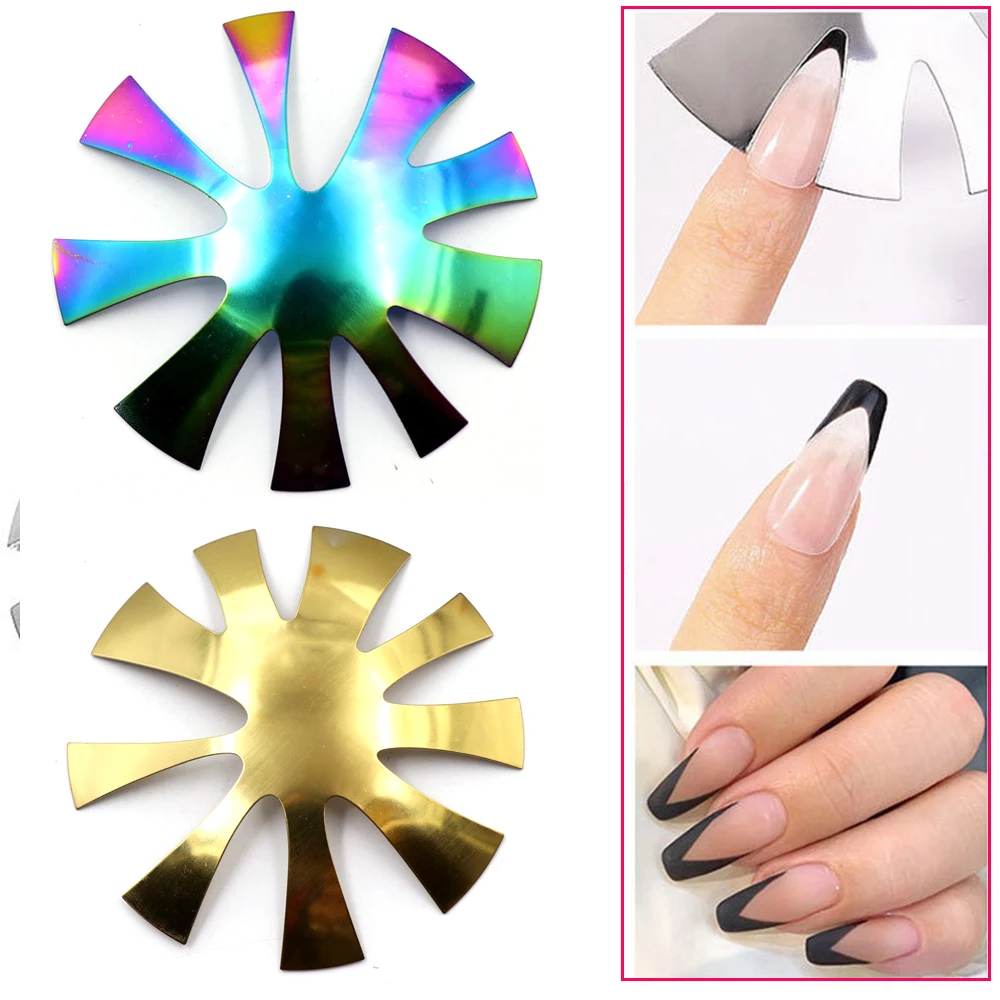 

Длинные французский Стиль ногтей шаблон Нержавеющая сталь 9 формы пластин для маникюра/педикюра модель Для женщин девушки салон DIY Инструм...