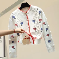 autumn winter embroidered flowers womens elegant sweater 2021 female outerwear jacket feme cardigan tops