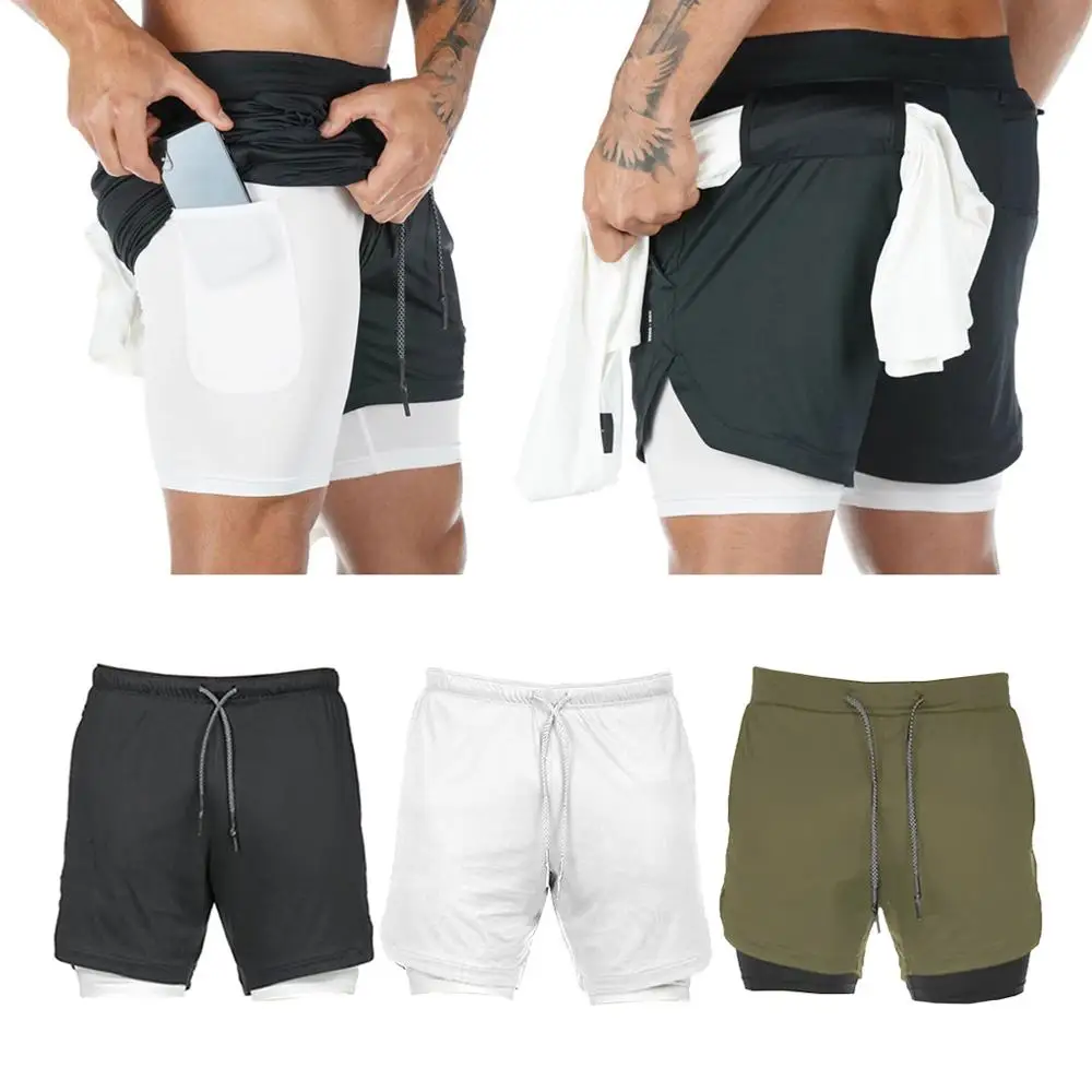 Шорты мужские спортивные быстросохнущие для бега и фитнеса 2 в 1|Шорты бега| |