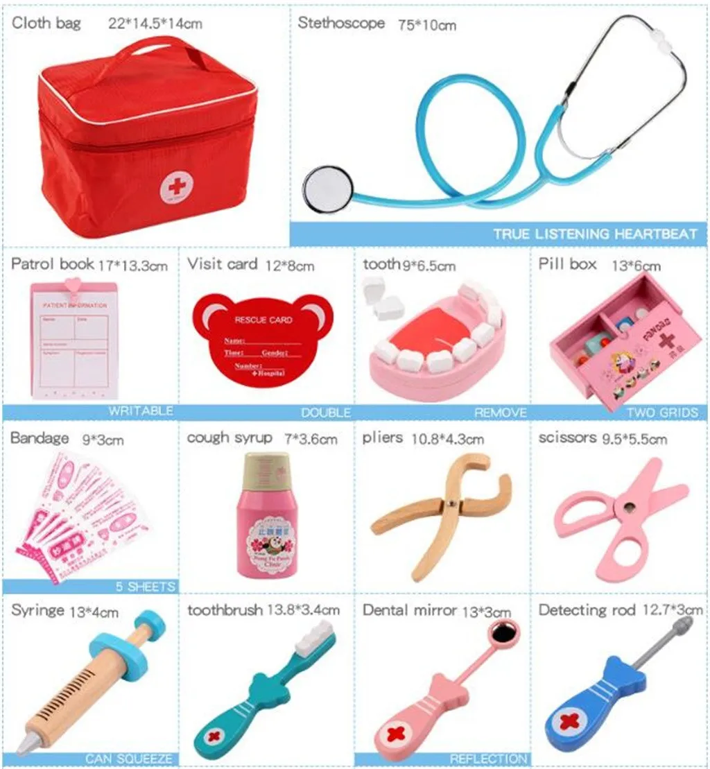 

Medical Kit Doctor Nurse Dentist Pretend Roles Play Toy Set Wooden Toys Funny Kids Game Gift Pretend Doctor Play Toy