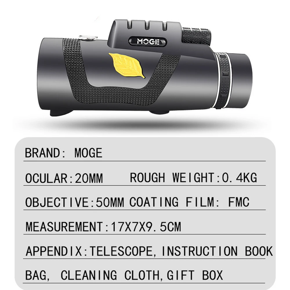 Telescopio Monocular profesional potente, accesorio con Zoom HD, visi&oacute;n nocturna opcional, ideal para senderismo y acampada, 12x50-5