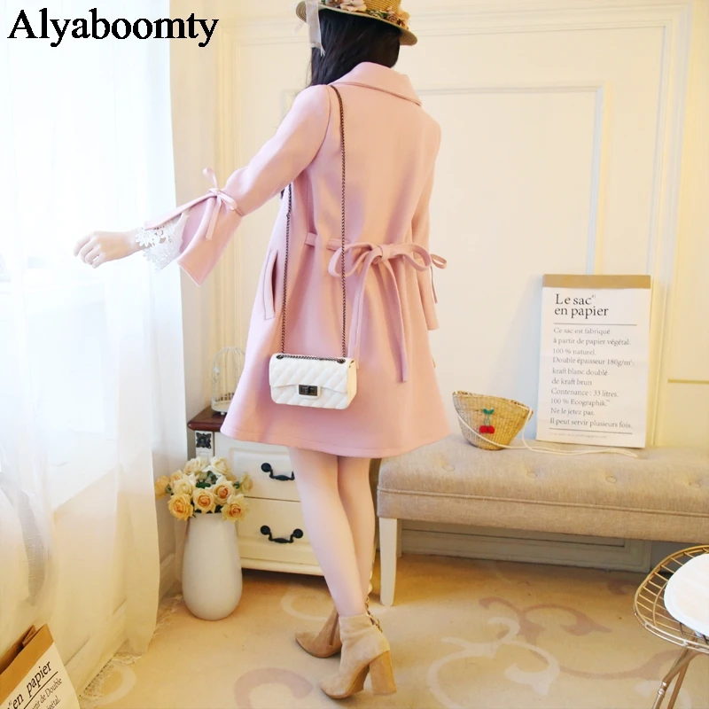 Корейский стиль осень зима женское элегантное пальто белый розовый кирпичный