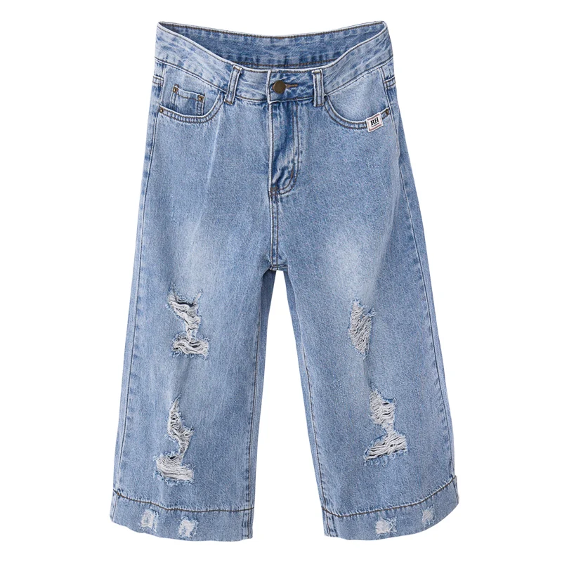 Женское платье большого размера свободные джинсы для отдыха с дырками толстой