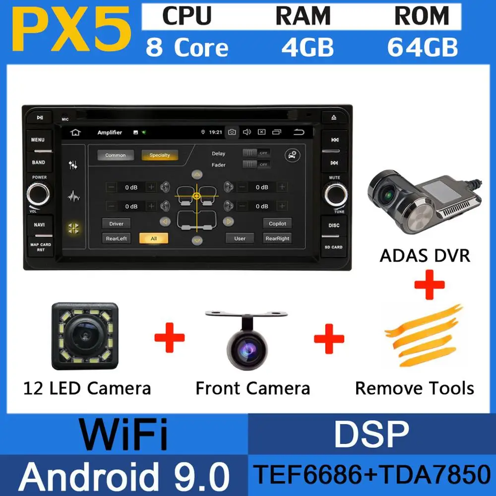 5 USB порт PX6/Восьмиядерный Android 9,0 автомобильный DVD для Toyota Kluger Allion Celica Yaris 2009 Alphard Land Cruiser 100 4500 Автомагнитола - Цвет: PX5-Adas