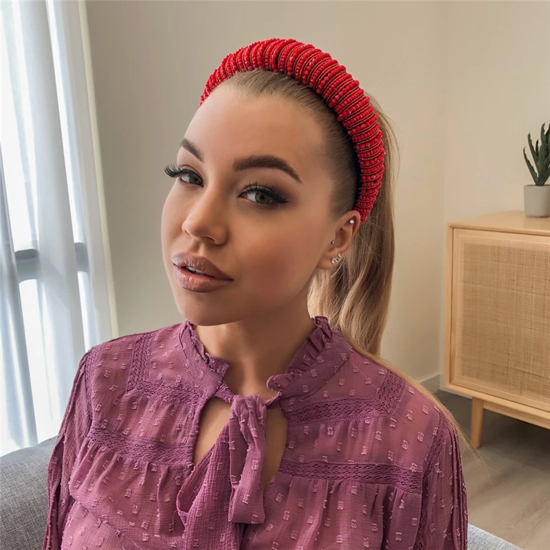 

Vintage Women Thick Sponge Bezel Pearl Head Band Lady Bead Hoop Wide Hairbands Woman Headbands Korean Girls Hair Accessories