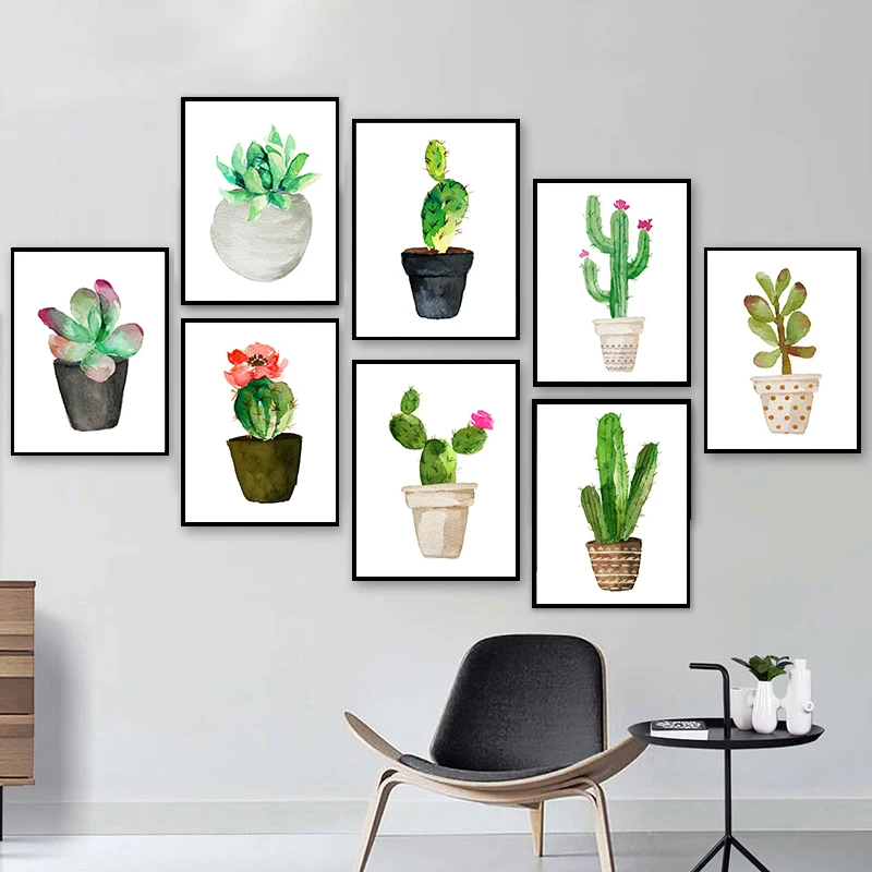 Акварельные листья настенная живопись зеленый стиль растения скандинавские