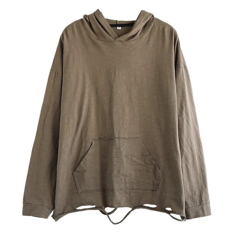 

Max LuLu 2021 Korean Fashion Tops Ladies Solid Color Holes Tees Womens Loose Hooded T-shirts Female Oversized Orange Clothing