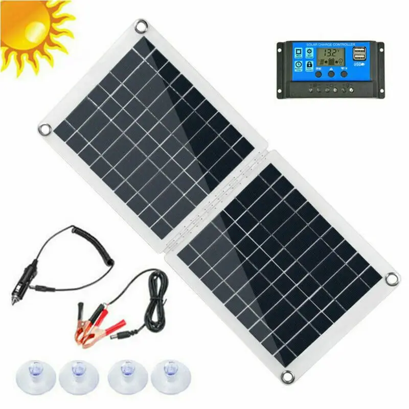 

60W Dual USB Folding Solar Panel Kit Mono Caravan Boat Camping Charging