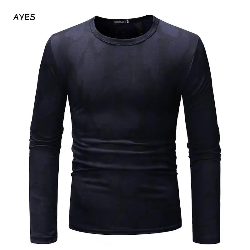 Осень 2019 модная мужская футболка свитер с круглым вырезом приталенные мужские