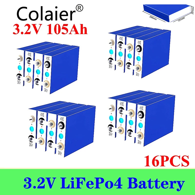 

16pcs Cloaier high capacity Deep cycle Lifepo4 3.2V 105Ah Battery for 12v 24v 48V Li-ion Battery Rechargeable Battery Pack