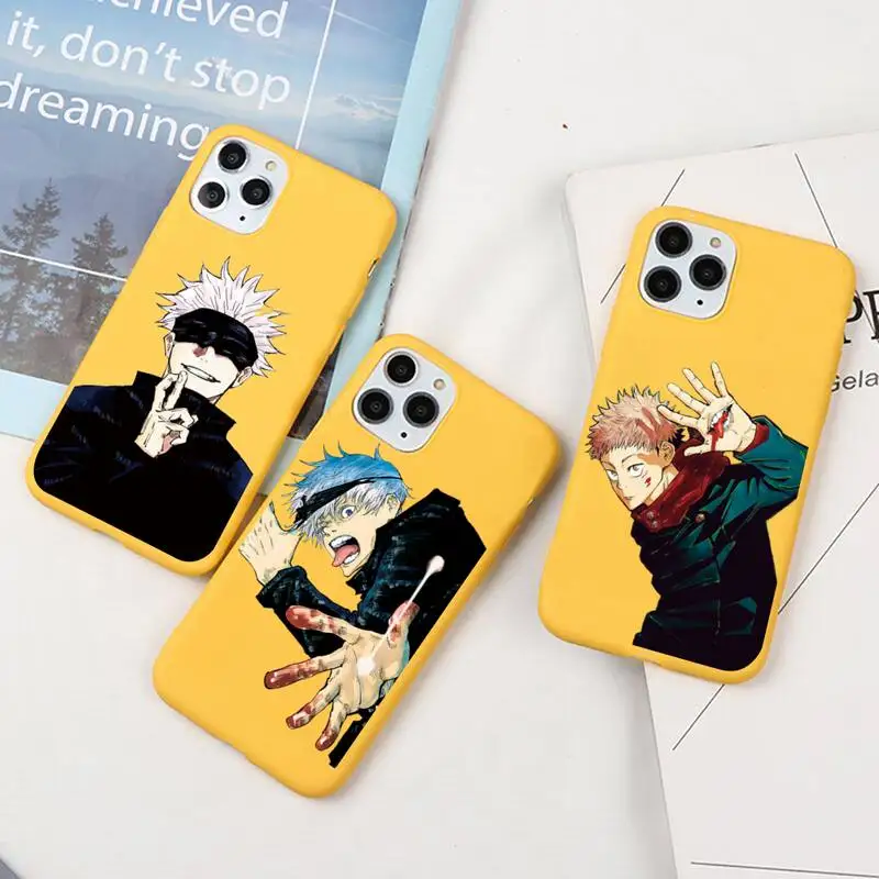 

Anime Jujutsu Kaisen Yuji Itadori Satoru Gojo Phone Case For iphone 12 11Pro Max Mini XS 8 7 6 6S Plus X SE 2020 XR Candy yellow