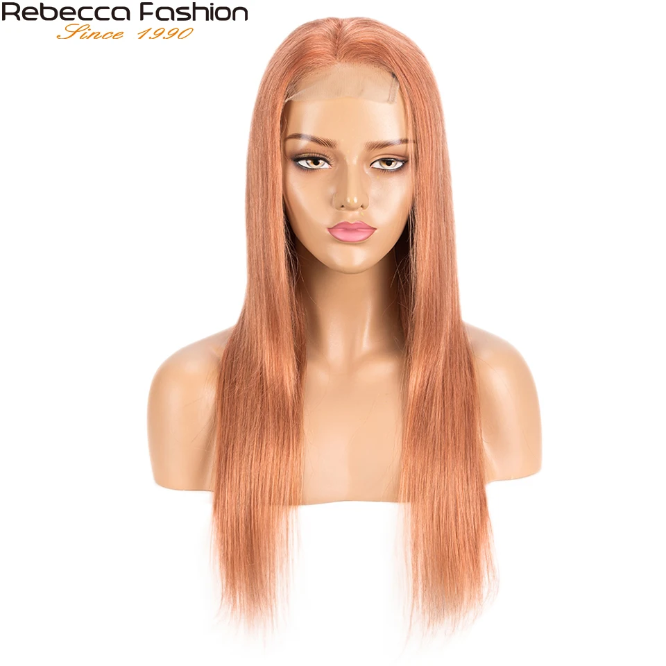 Rebecca Blonde оранжевый парик с кружевом прямой 4x4 закрытием из человеческих волос