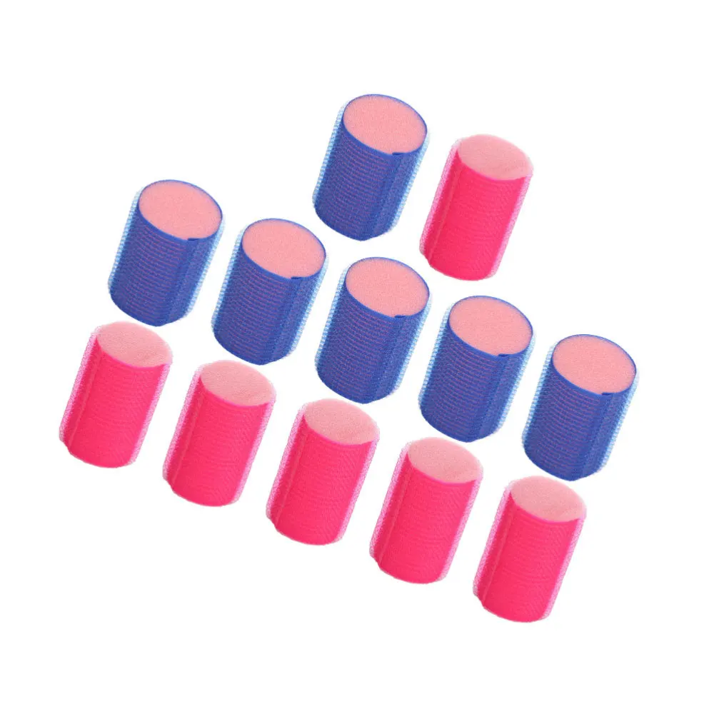 

12pcs Sponge Hair Curler Self Adhesive Hair Styling Roller Hair Curlers Hairdressing Tools for Woman (Rosy and Blue 6pcs for Eac